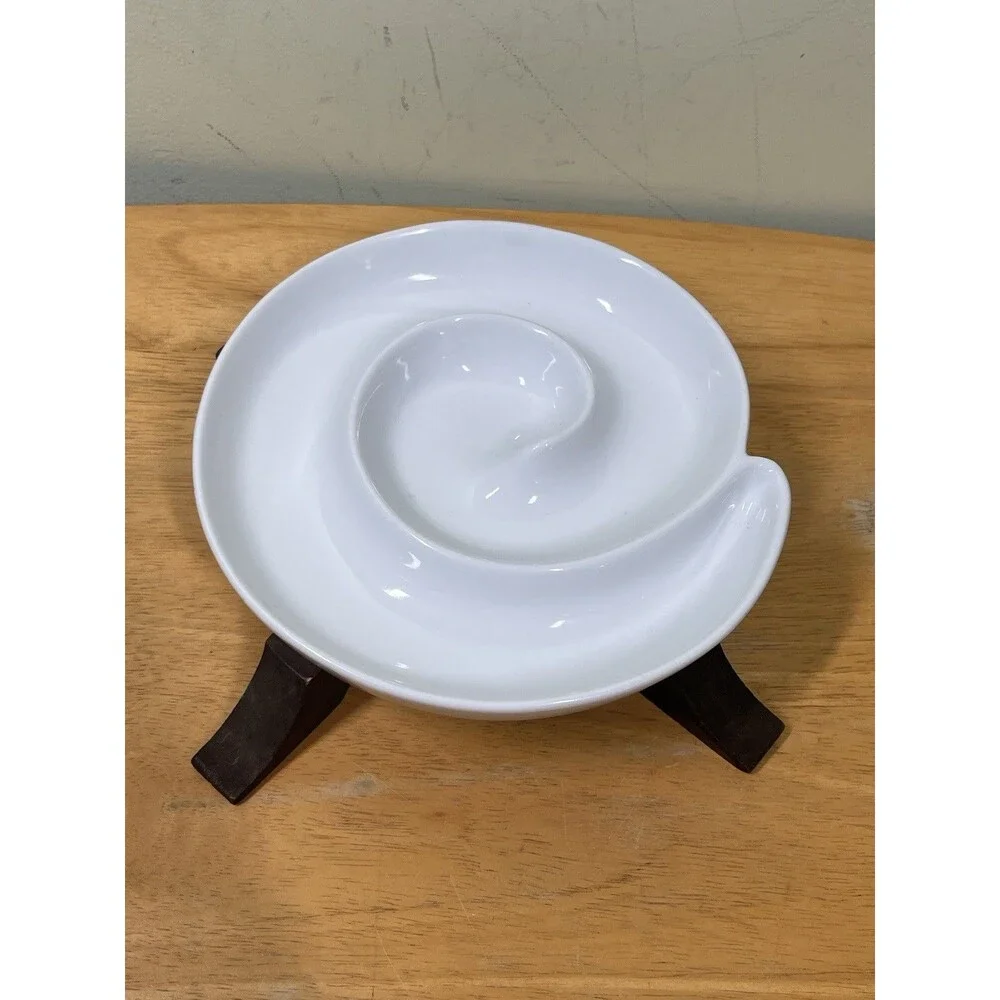 Crate & Barrel Porcelain White Swirl Appetizer Olive Dish by BIA Cordon Blue